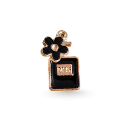 Black perfume bottle pendant charm for dog collars, gold-plated, stylish accessory by Paws Paws Miami