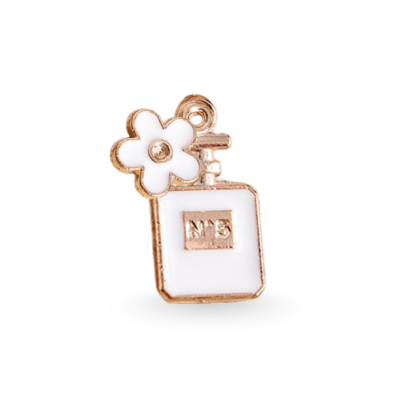 White perfume bottle pendant charm for dog collars, gold-plated, Paws Paws Miami luxury accessory