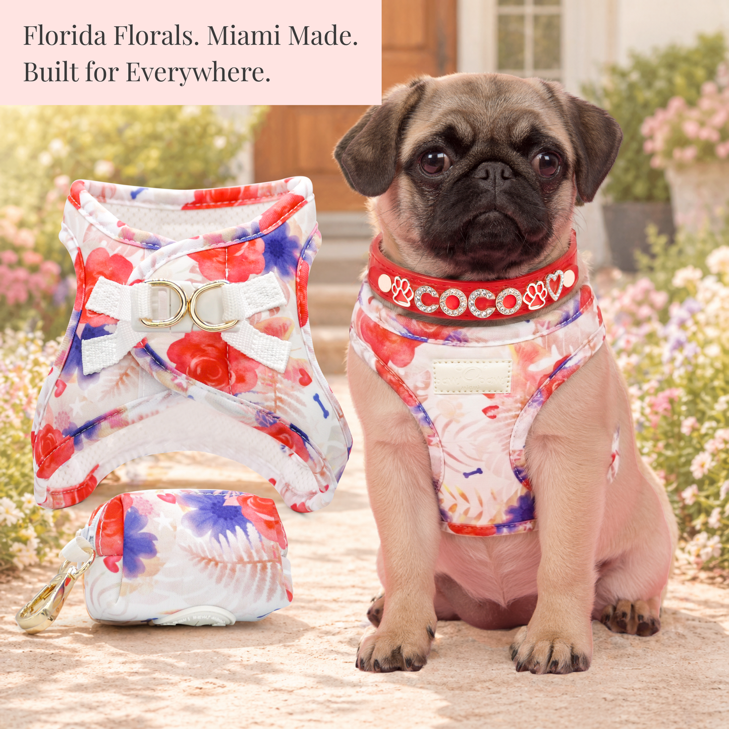 Step-In, No-Choke, Breathable Paws Paws Miami Floral Harness