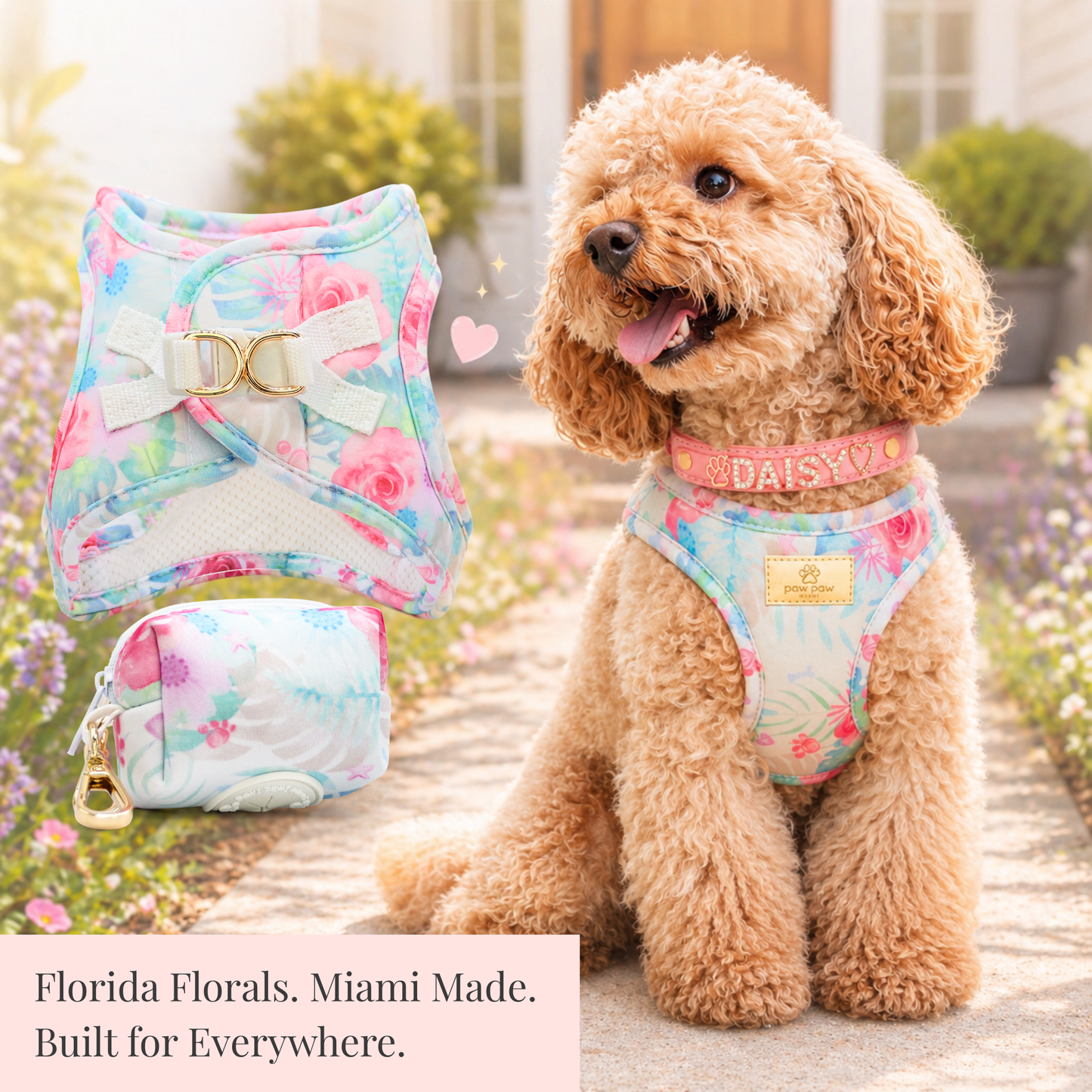 Step-In, No-Choke, Breathable Paws Paws Miami Floral Harness