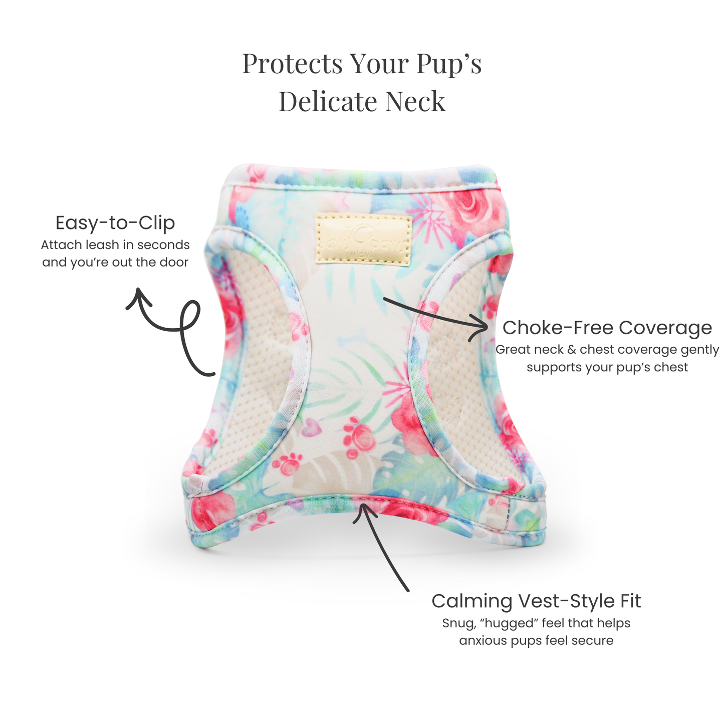 Step-In, No-Choke, Breathable Paws Paws Miami Floral Harness