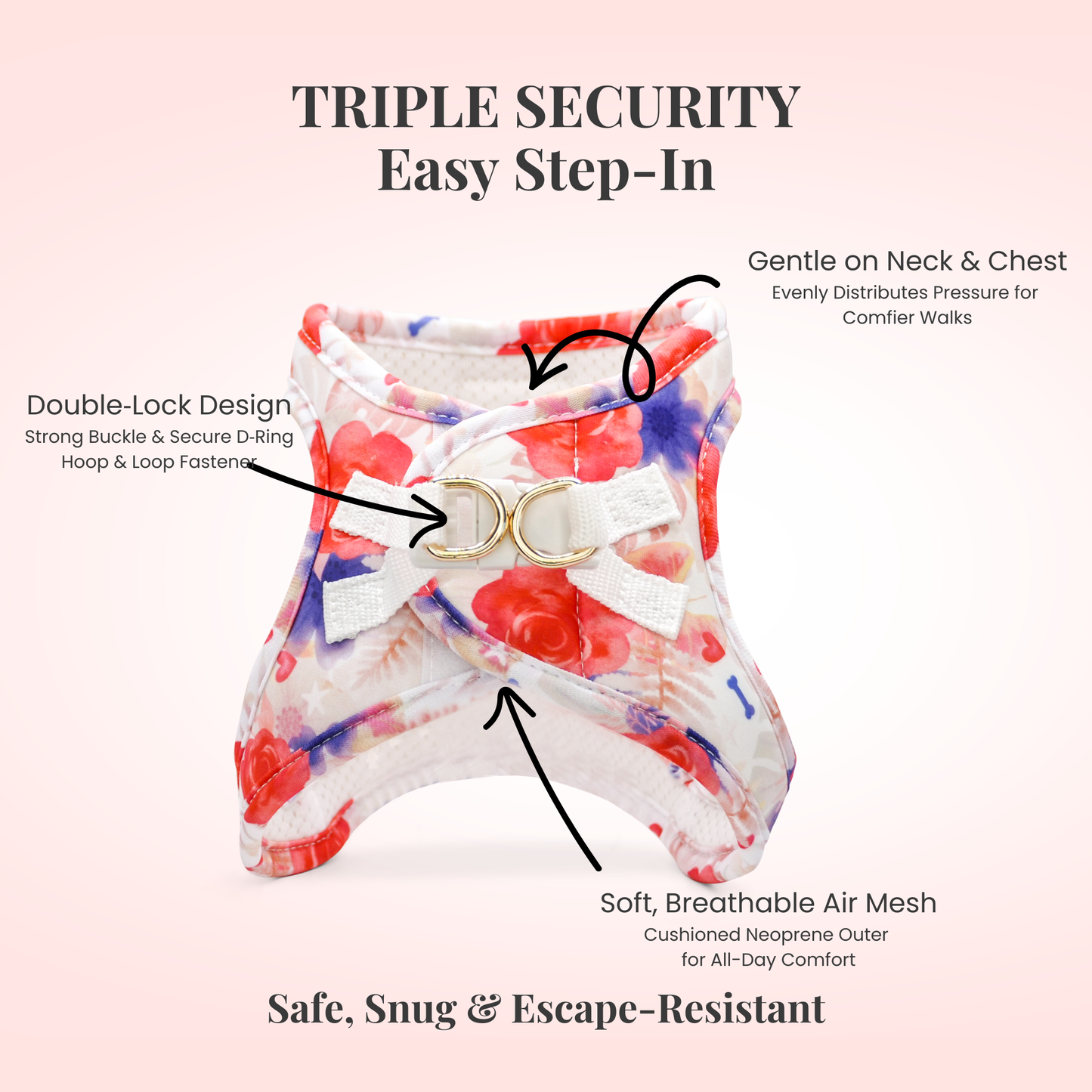 Step-In, No-Choke, Breathable Paws Paws Miami Floral Harness