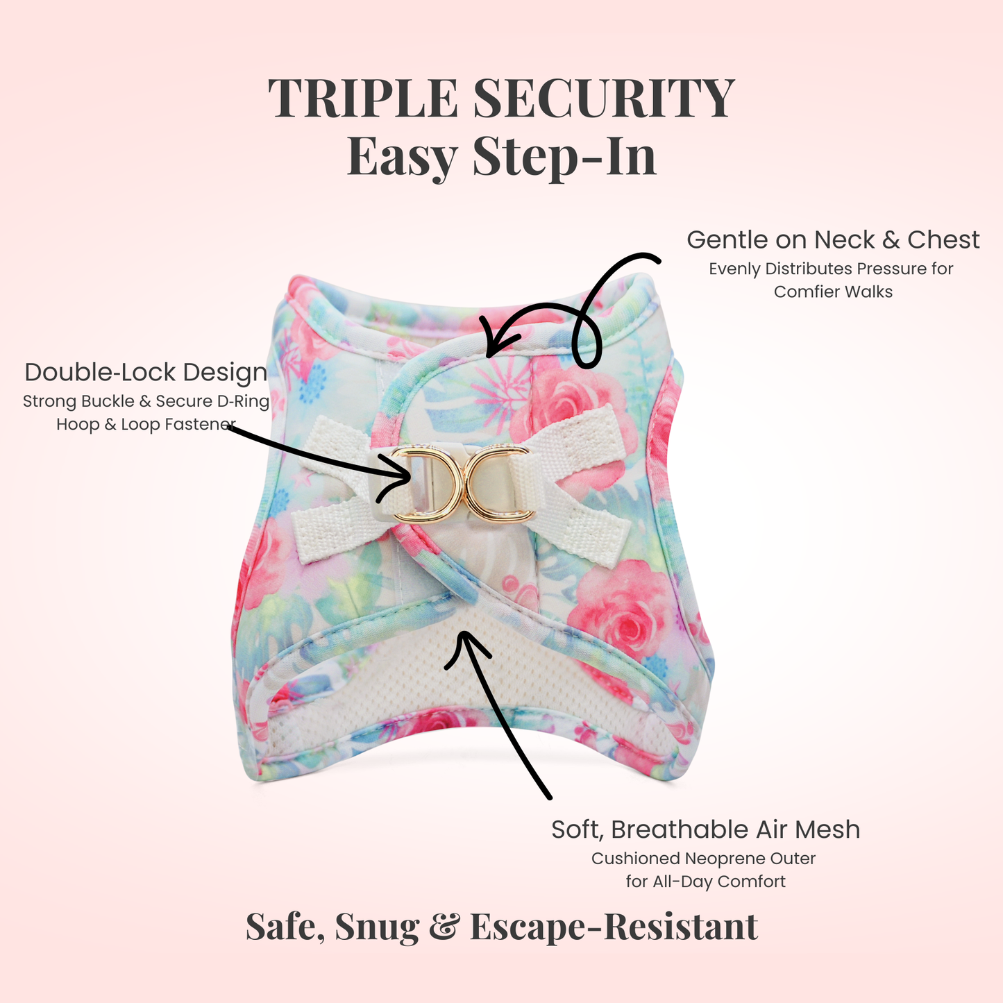 Step-In, No-Choke, Breathable Paws Paws Miami Floral Harness